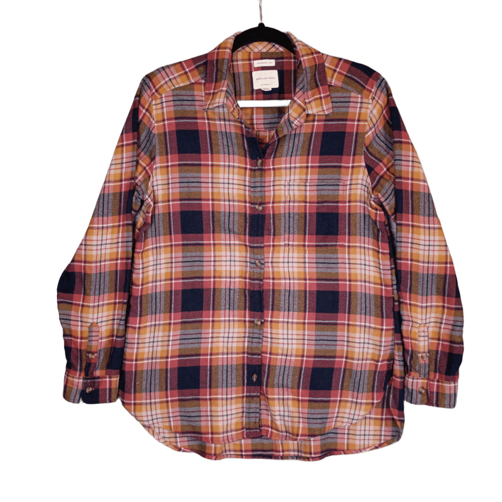 American Eagle Womens M Boyfriend Fit Ahh-Mazingly Soft Flannel Plaid Button Up